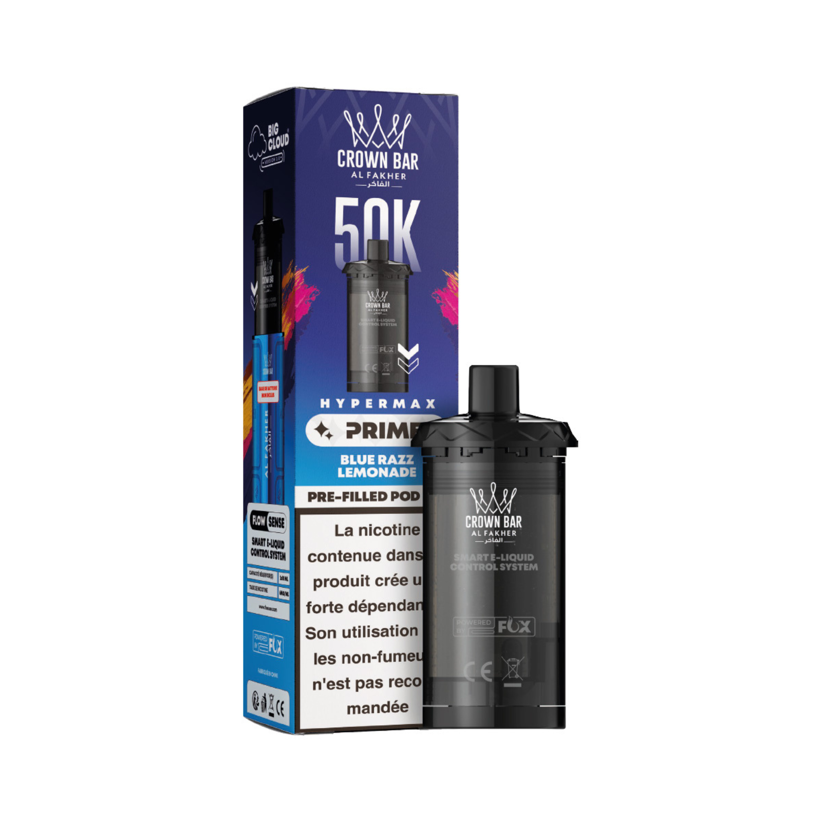 Cartouches Hyper Max Prime 50K Crown Bar Blue Razz Lemonade Al Fakher