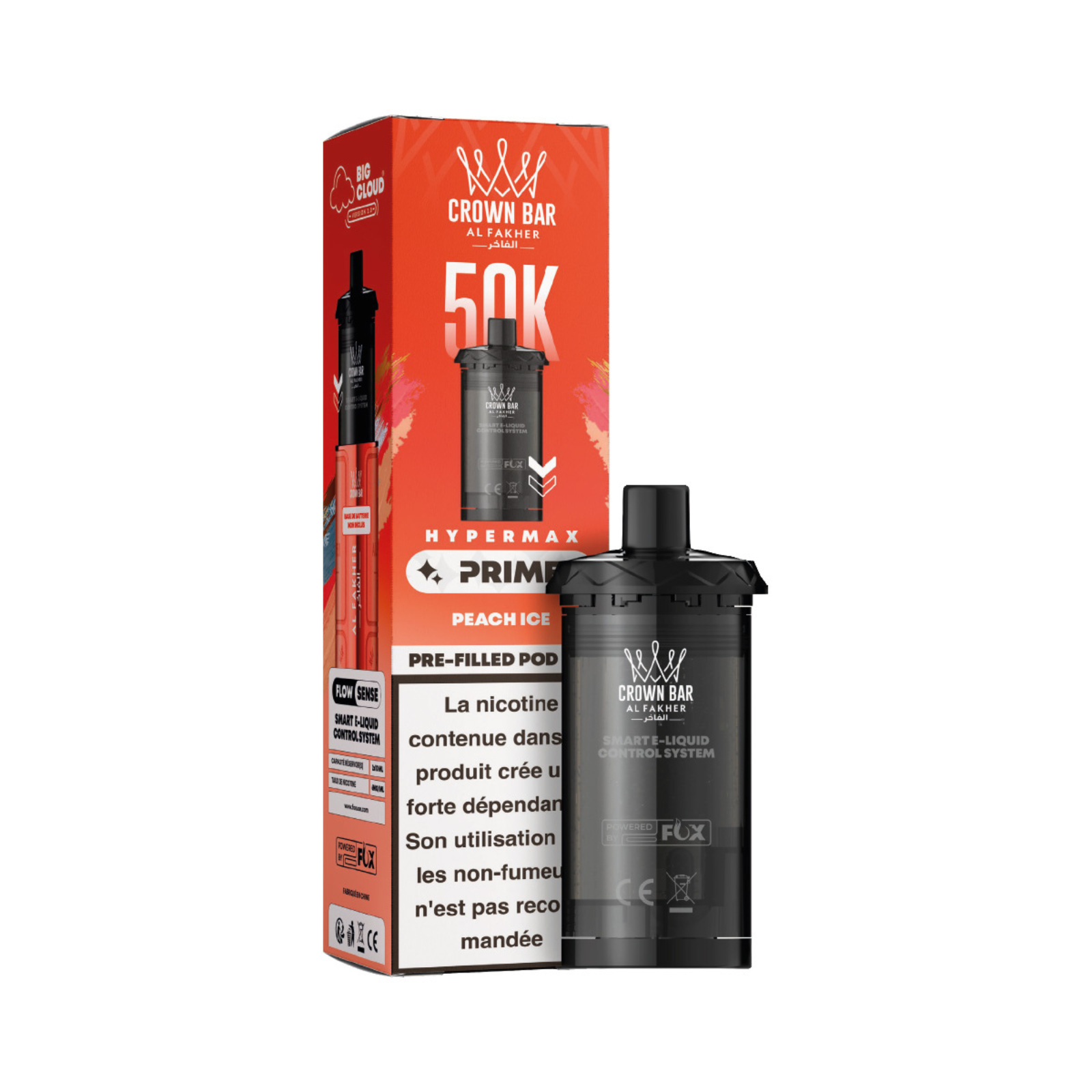 Cartouches Hyper Max Prime 50K Crown Bar Peach Ice Al Fakher