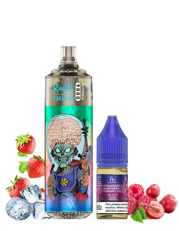 Puff 9k RandM Tornado rechargeable - Strawberry Raspberry Cherry Ice